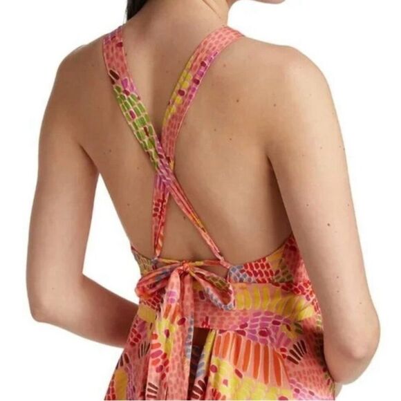 NEW FARM Rio Mixed Pink Prints Maxi Dress Fruit Tiered Crossback Belt Size L - Picture 6 of 16